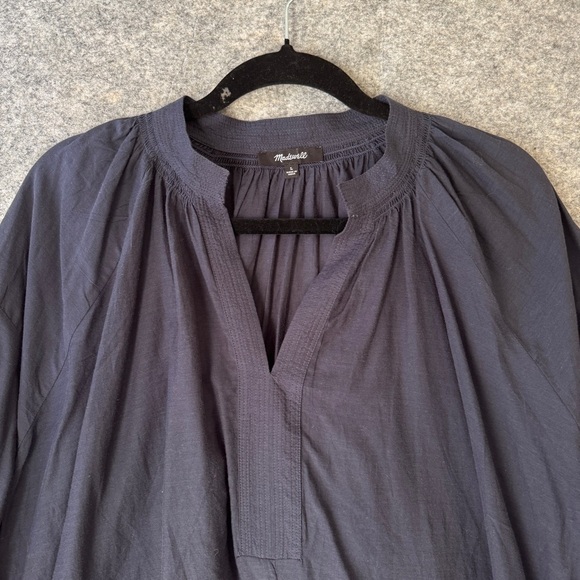 Madewell Shirred Long sleeves Flowy V-neck Navy Blue Blouse Size Large - Picture 3 of 12
